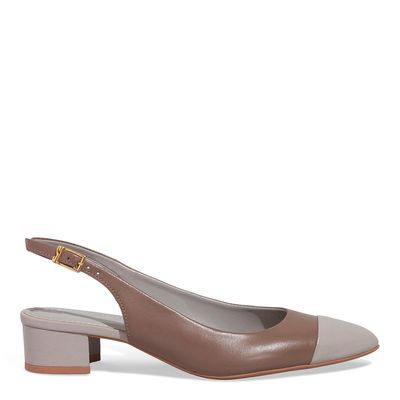 Scarpin Boneca Couro Salto Grosso Cinza Fog