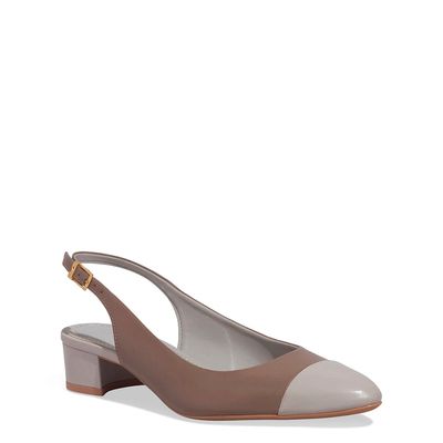 Scarpin Boneca Couro Salto Grosso Cinza Fog