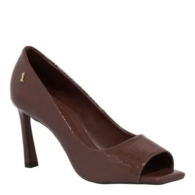 Sandália Peep Toe Verniz Bico Quadrado Marrom