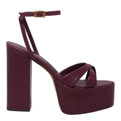 Sandália Meia Pata Plataforma Couro Salto Alto Roxo Berry