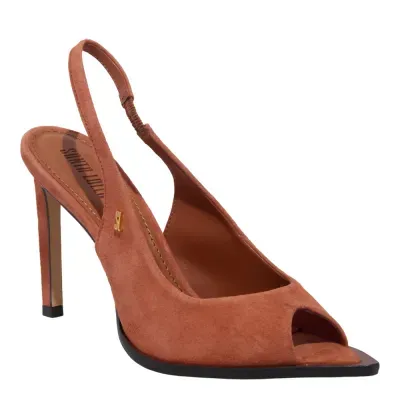 Sandália Peep Toe Couro Camurça Bico Folha Caramelo