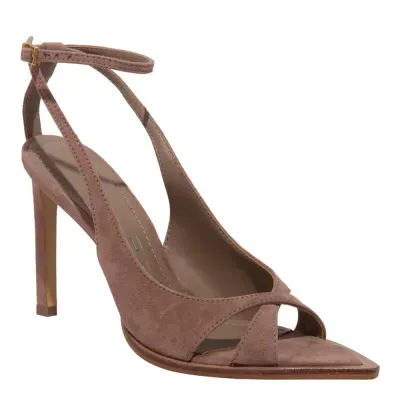 Sandália Peep Toe Couro Camurça Bico Folha Cinza