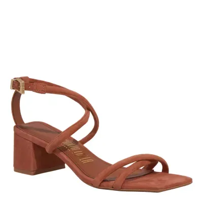 Sandália Couro Camurça Bico Quadrado Caramelo