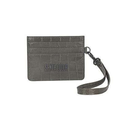 Porta Cartão Couro Croco Alto Brilho Verde Militar