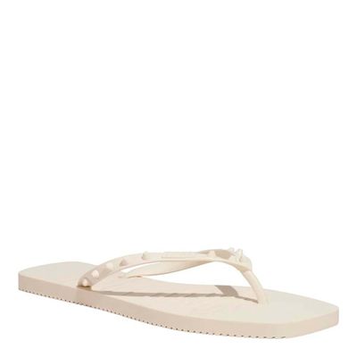 Chinelo Flip Flop Borracha Off White Bico Quadrado Spikes