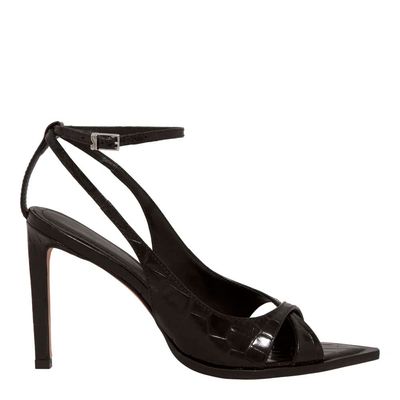 Sandália Peep Toe Croco Bico Folha Preta