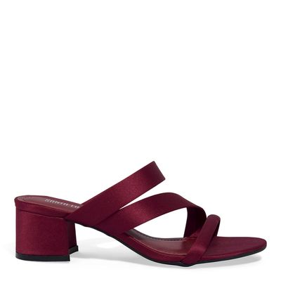 Mule Tecido Cetim Salto Bloco Vermelho Bordô
