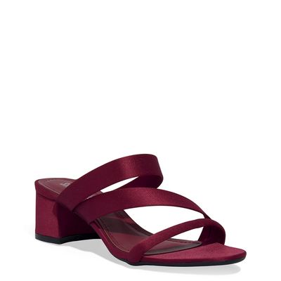 Mule Tecido Cetim Salto Bloco Vermelho Bordô