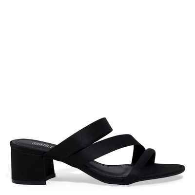 Mule Tecido Cetim Salto Bloco Preto