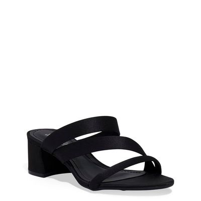 Mule Tecido Cetim Salto Bloco Preto