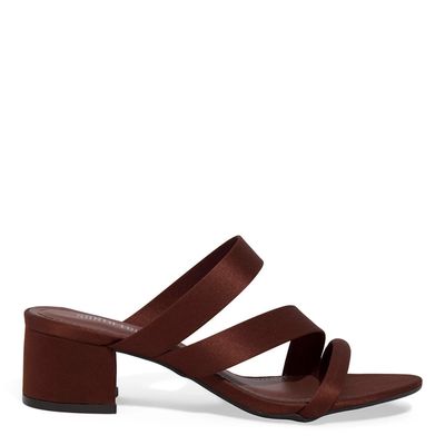 Mule Tecido Cetim Salto Bloco Marrom