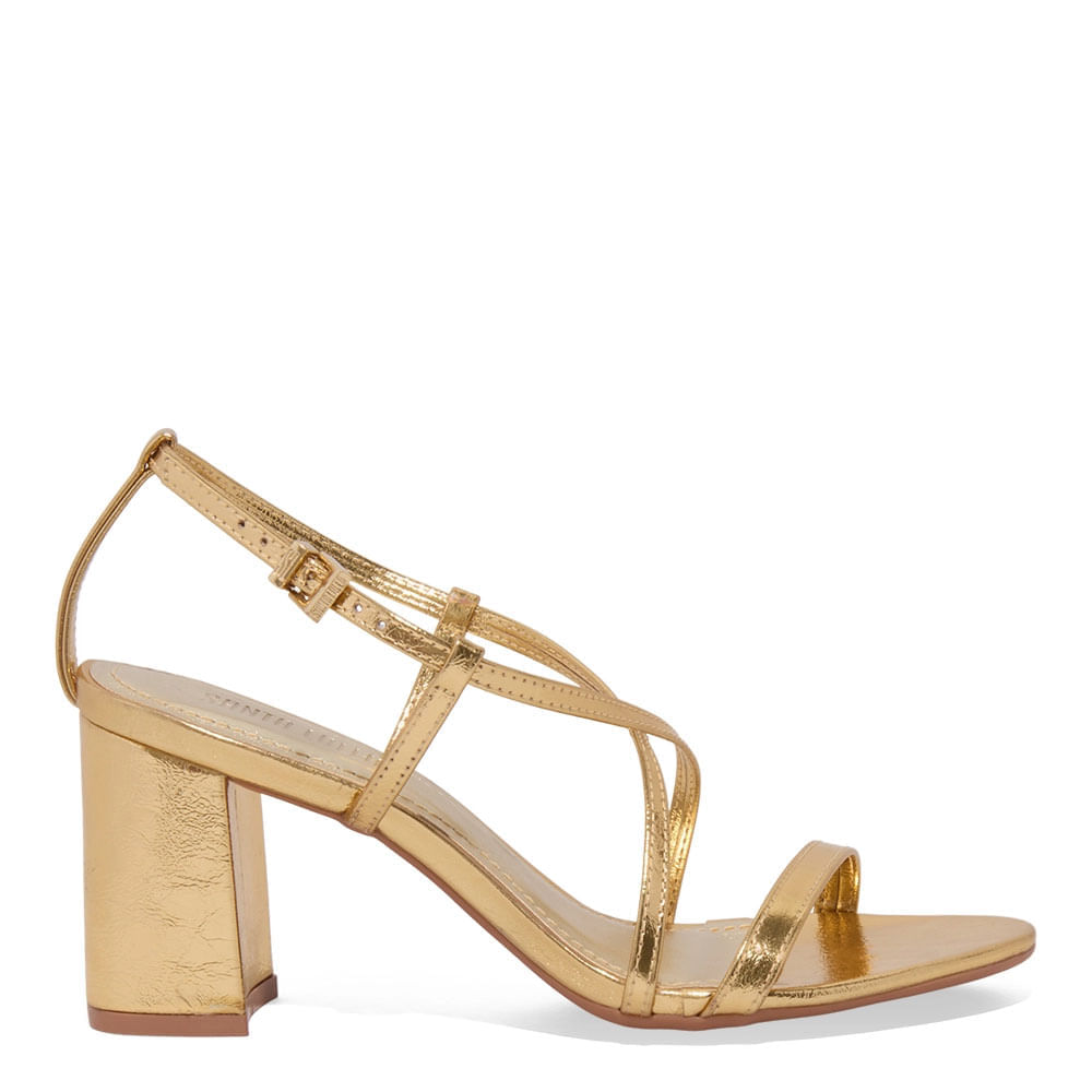 Sandália Metalizada Salto Bloco Prata Pewter - Santa Lolla