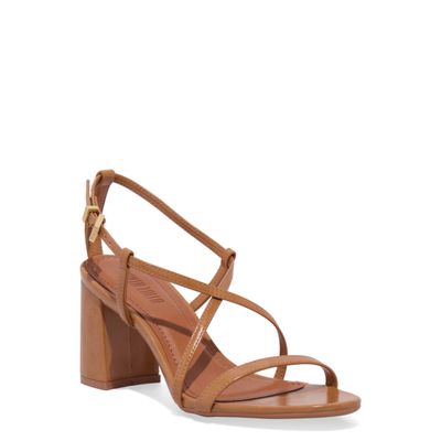 Sandália Napa Salto Bloco Marrom Camel