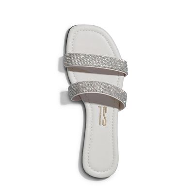 Rasteira Off White com Tiras Grossas e Strass