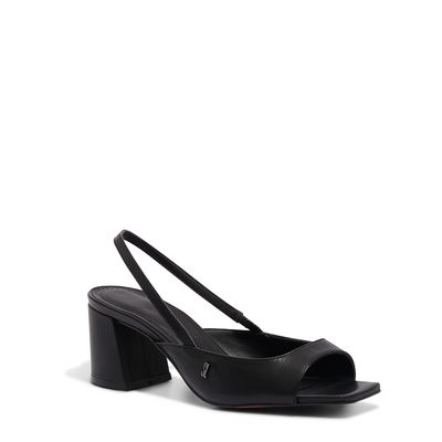 Sandália Peep Toe Preta Couro Salto Bloco