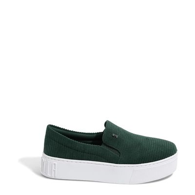 Tênis Slip On Veludo Cotele Verde Militar