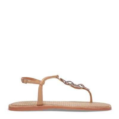 Rasteira Thong Shiny Lolla Brilho Strass Bege