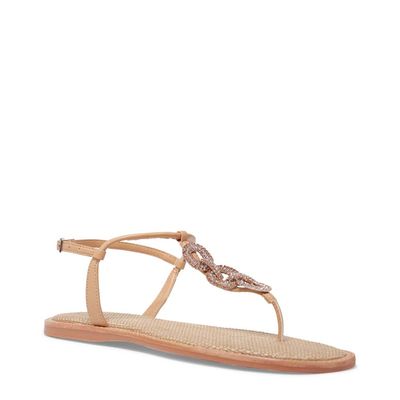 Rasteira Thong Shiny Lolla Brilho Strass Bege