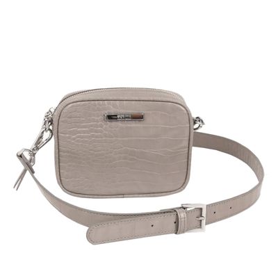 Bolsa Couro Croco Pequena Cinza