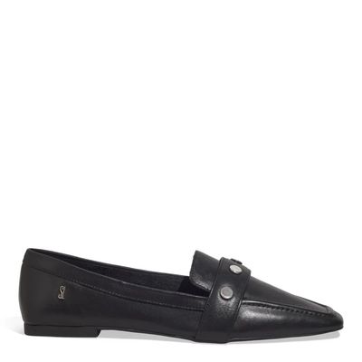 Mocassim Couro Soft Bico Quadrado Preto