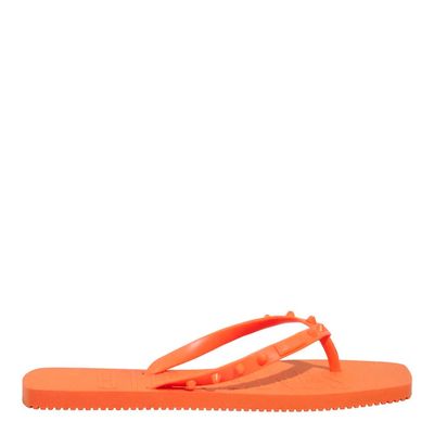 Chinelo Flip Flop Borracha Laranja Bico Quadrado Spikes