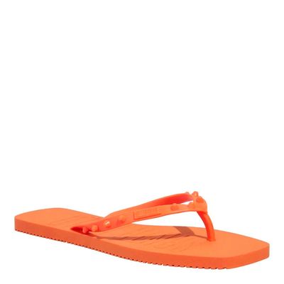 Chinelo Flip Flop Borracha Laranja Bico Quadrado Spikes