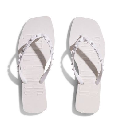 Chinelo Flip Flop Borracha Branco Bico Quadrado Spikes