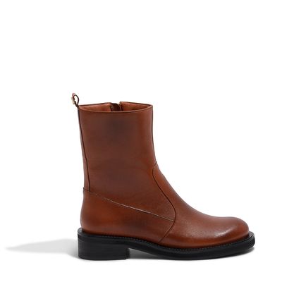 Bota Marrom Couro Salto Baixo