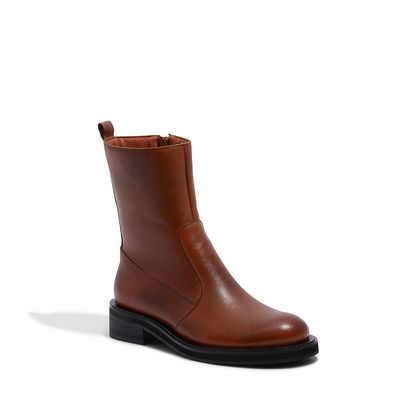 Bota Marrom Couro Salto Baixo