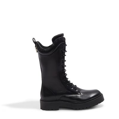 Bota Tratorada Preta Couro com Cadarço