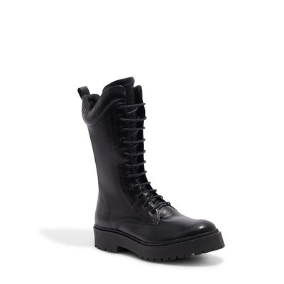 Bota Tratorada Preta Couro com Cadarço