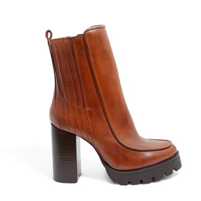 Bota Meia Pata Marrom Couro Salto Grosso
