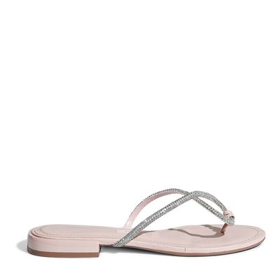 Rasteira Rosa Quartzo com Tiras Cruzadas e Strass