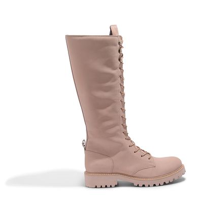 Bota Coturno Bege Couro Cano Longo