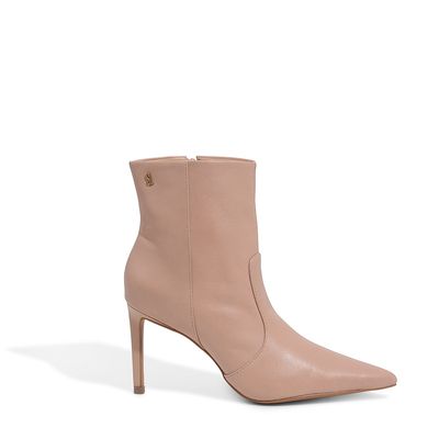 Bota Cano Médio Nude Couro Bico Fino