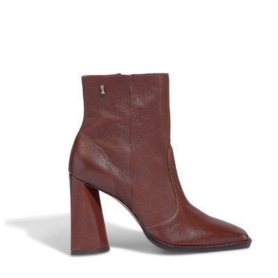 Bota Cano Médio Marrom Couro Salto Alto