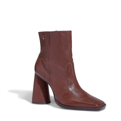 Bota Cano Médio Marrom Couro Salto Alto