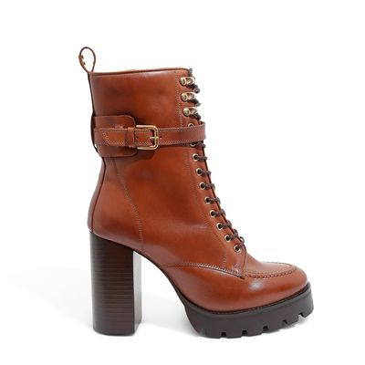 Bota Meia Pata Marrom Couro Salto Alto