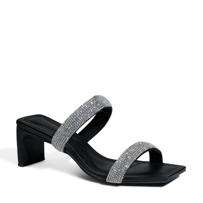 Mule Preto com Strass e Salto Médio