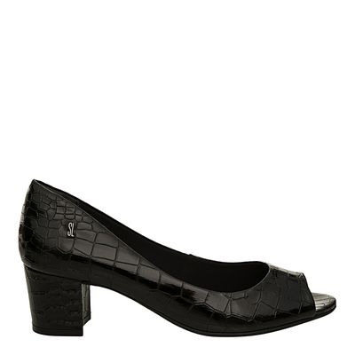 Peep Toe Croco Verniz Pu Preto