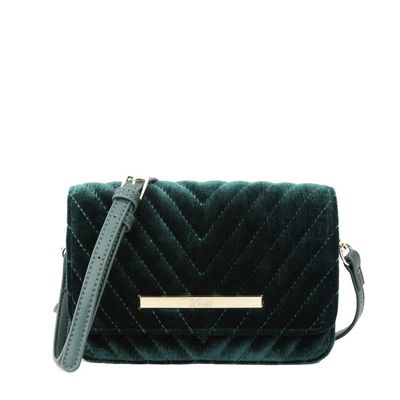 Bolsa Pequena Veludo Corrente Verde e Dourado