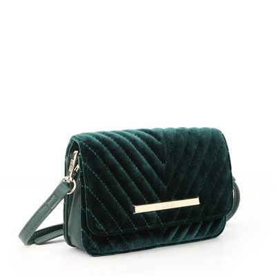 Bolsa Pequena Veludo Corrente Verde e Dourado