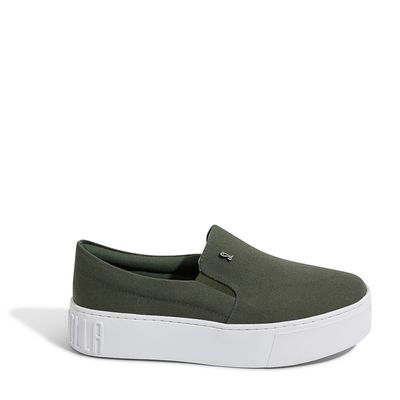Tênis Slip On Flatform Lona Deserto Verde Militar