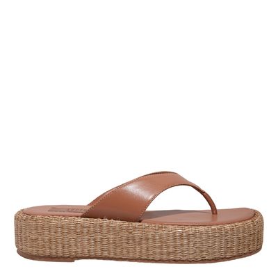 Tamanco Espadrille de Dedo Couro Confort Marrom Safari