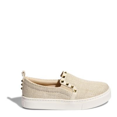 Tênis Slip On Bege Linho Tachas