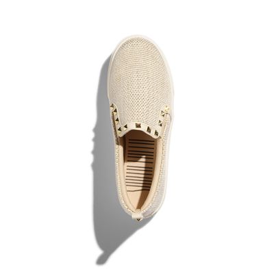 Tênis Slip On Bege Linho Tachas