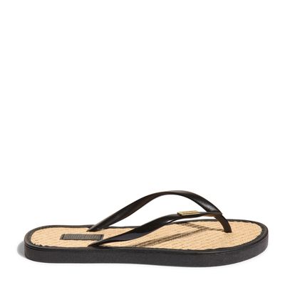 Flip Flop Palha Preto e Bege