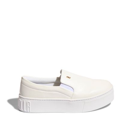 Tênis Slip On Plataforma New Pele Branco