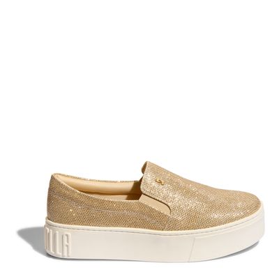 Tênis Slip On Flatform Galaxxy Dourado Brilho