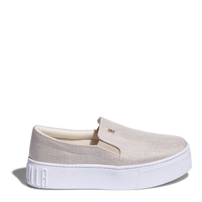 Tênis Slip On Bege Tecido Bico Redondo